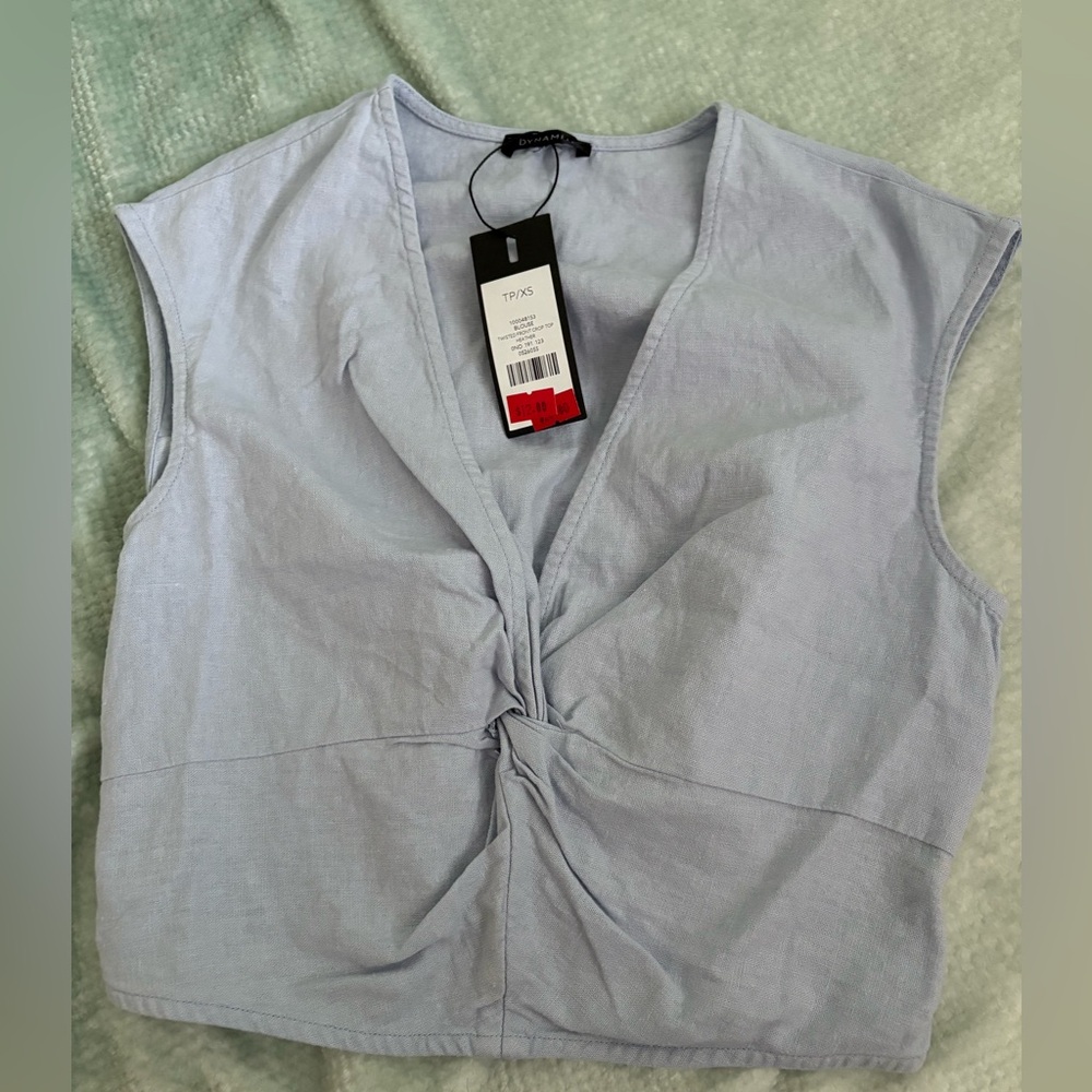 Topshop Light Blue Sleeveless Twist Blouse